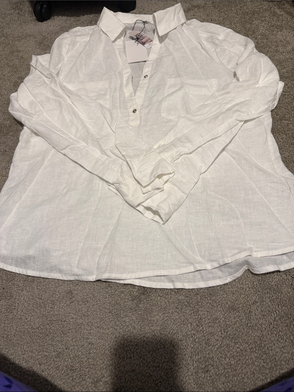 Love Tree Casual White Button-Front Linen Shirt